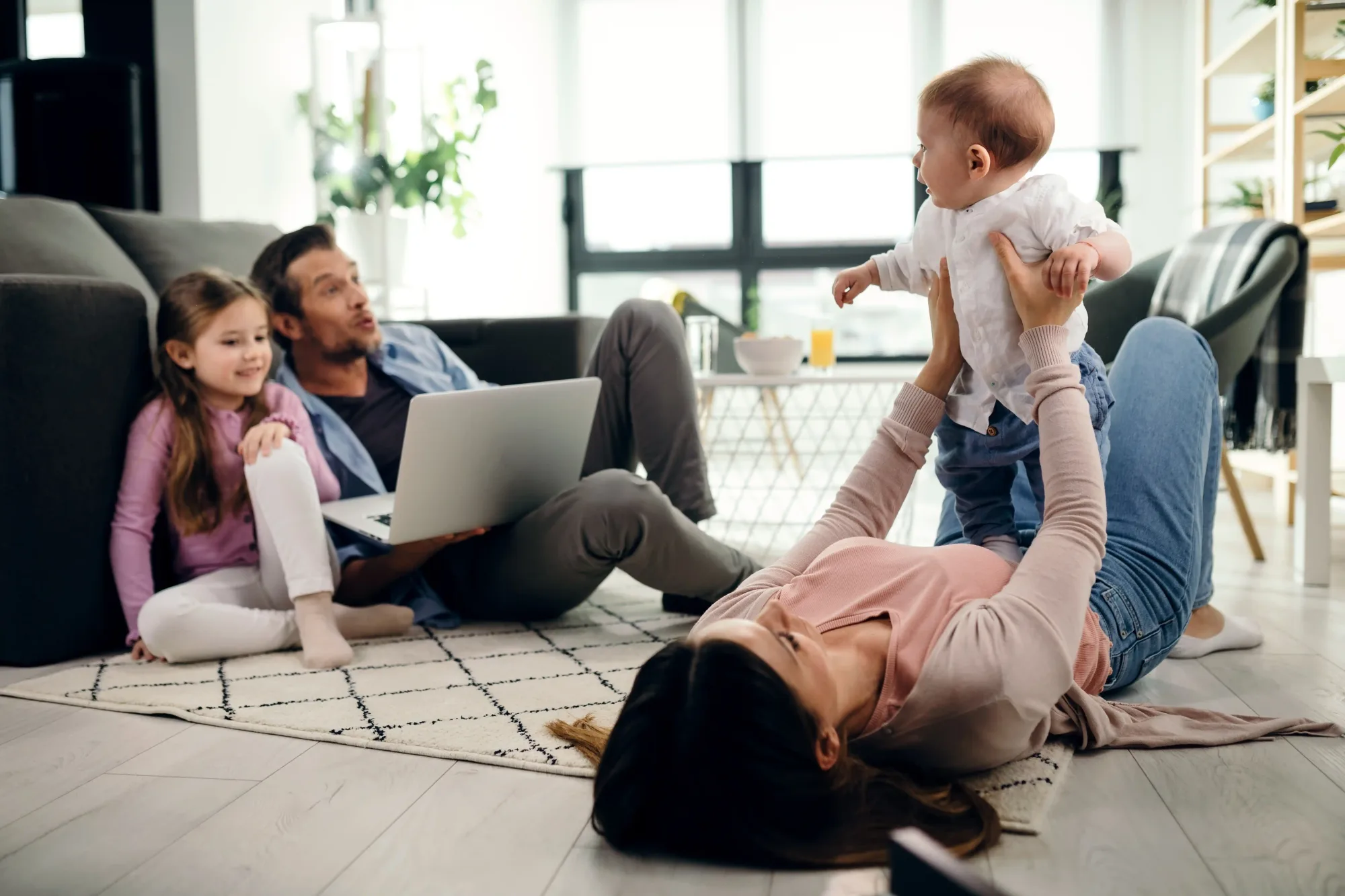Family relaxing in a clean living room